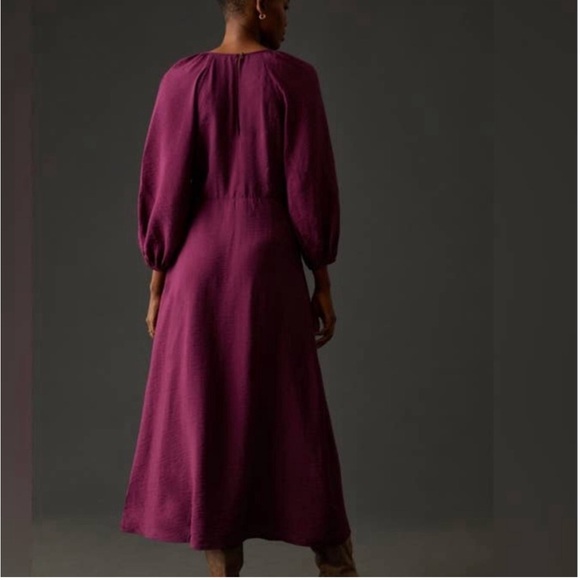 Anthropologie MAEVE Deep-V Neck Ruched Midi Dress- size 6 - Picture 3 of 6